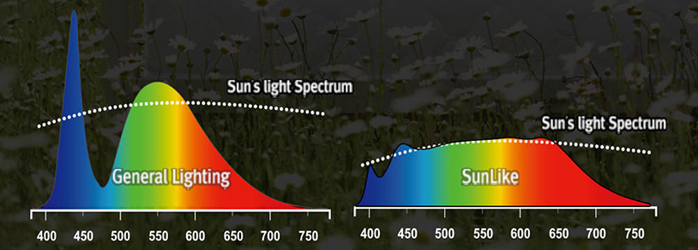 comparision of sunlight spectrum and general light spectrum