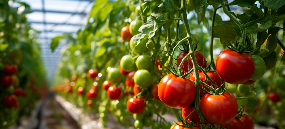 fresh ripe tomatoes in greenhouse
