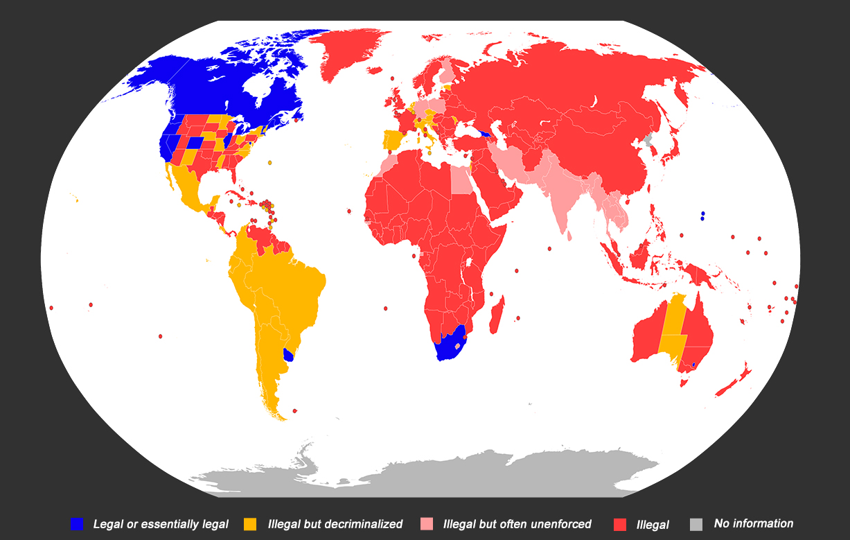 World map of cannabis legalization