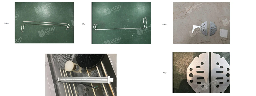 Atop Lighting LED grow light and components before and after salt spray tests