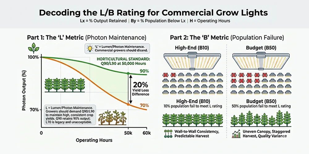 L B rating Q90 LED expected lifespan for horticultural lighting
