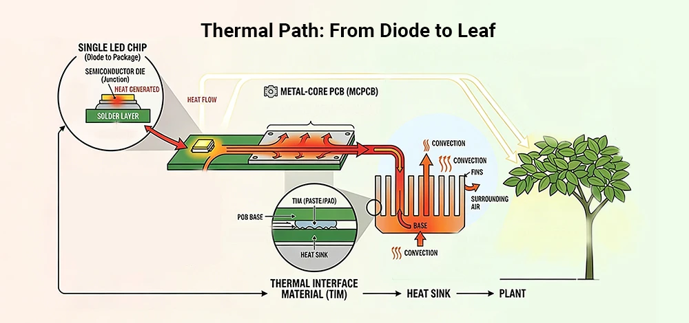 LED grow light Thermal Path From Diode to Leaf